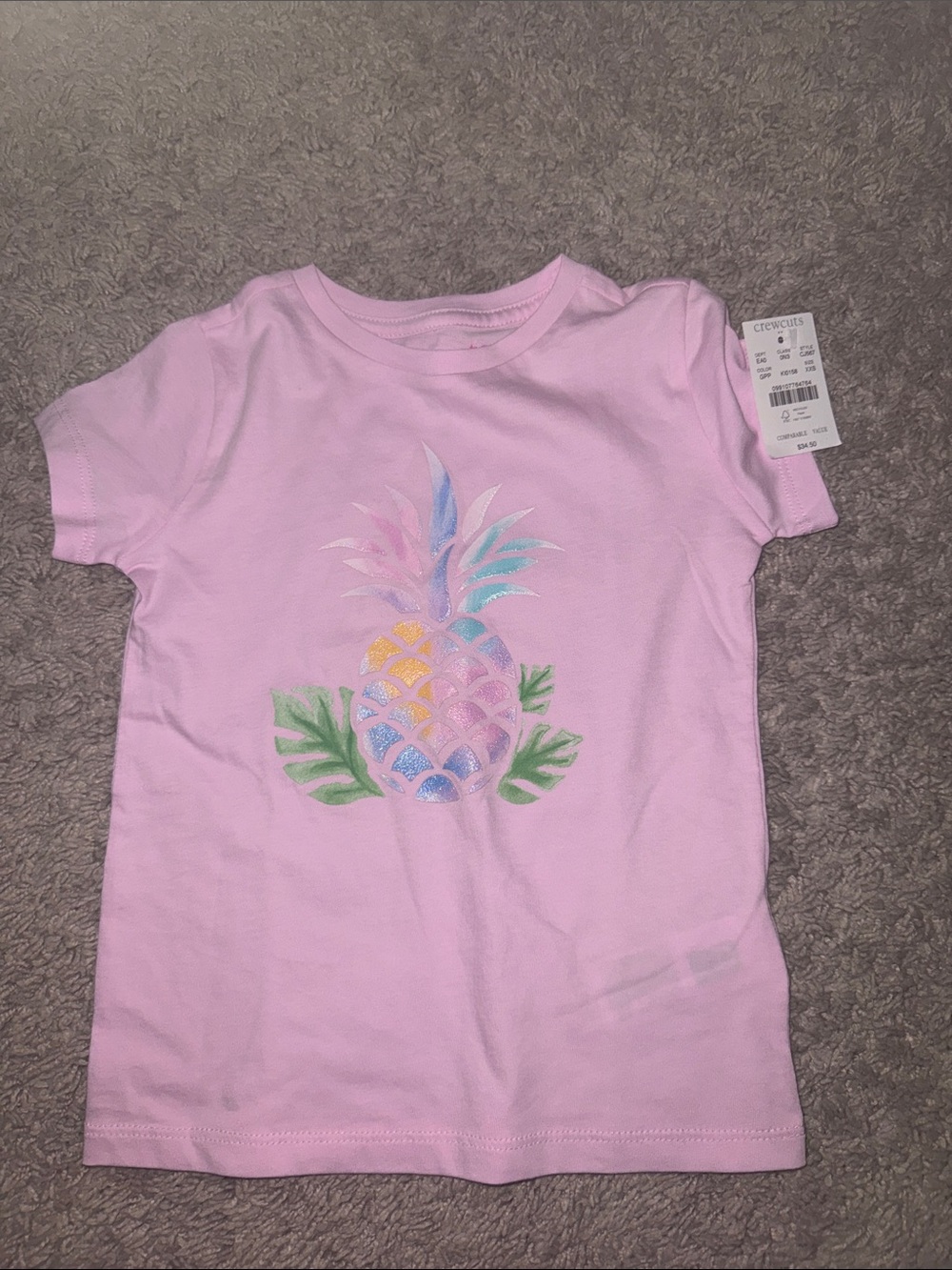 Crewcuts Pink Tee with Pastel Pineapple Graphic